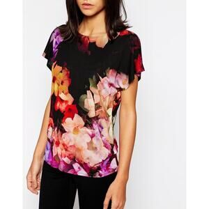 Ted Baker Priddyy Cascading Vibrant Floral Print Casual Loose Fit T-Shirt Size 2
